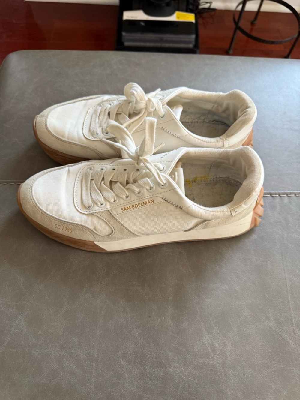Sam Edelman Women's Cream and Tan Low-Top Lace-Up Sneakers - Size 10